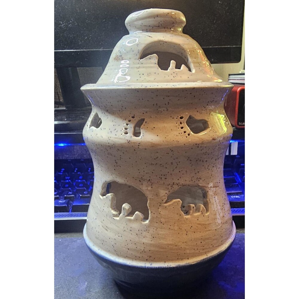 Vintage Denali Magic Originals Alaska Stoneware Candle Lantern Signed Lyn